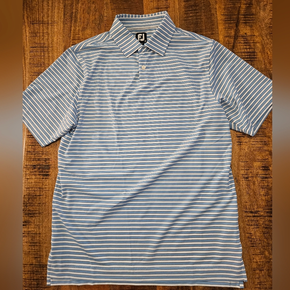 FootJoy Blue and White Striped Active Polo Shirt Size Medium
